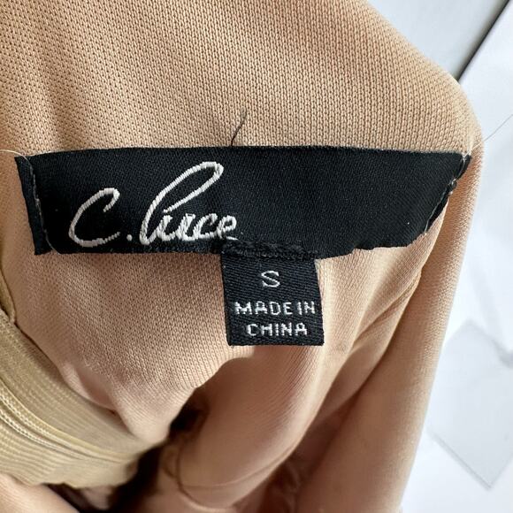 C. Luce Gold Champagne Sequin Mini Dress WMNS S Partywear V-neck Pleated Cap Sl - Picture 4 of 7